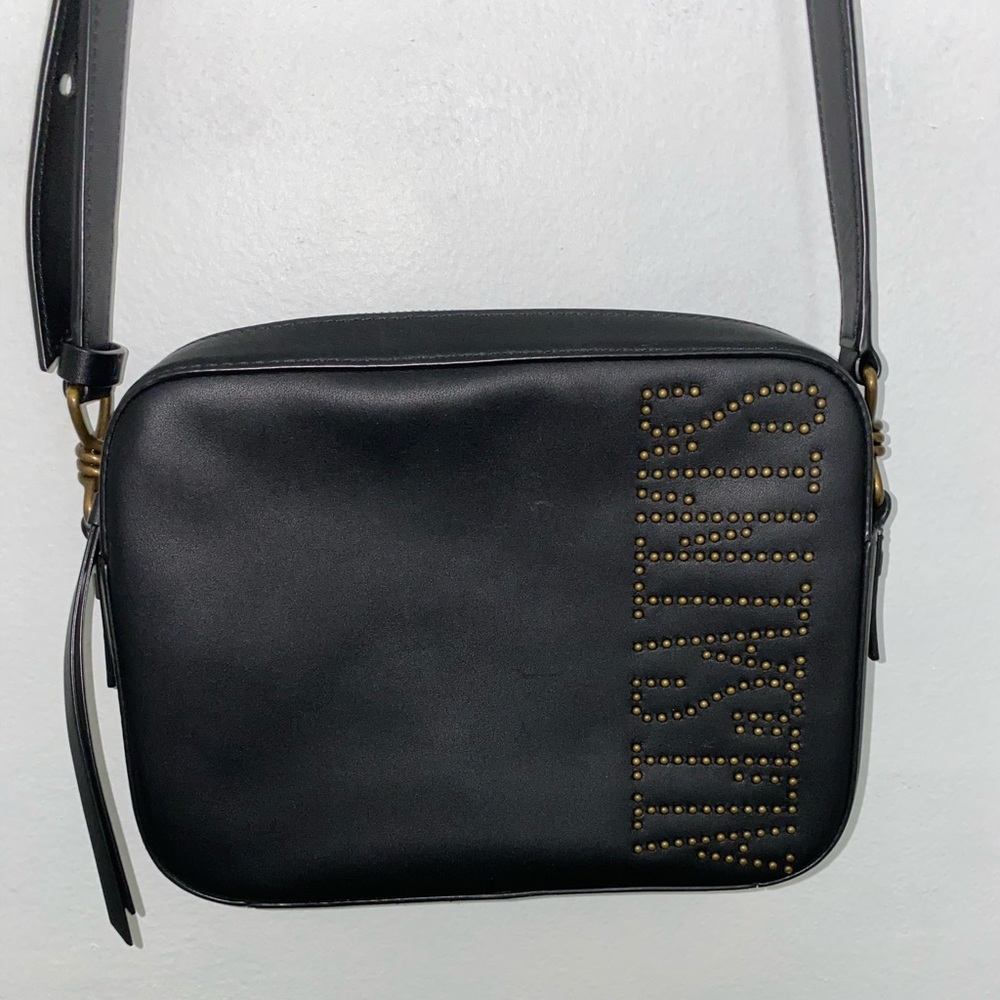 All saints black leather bag with gold detailing